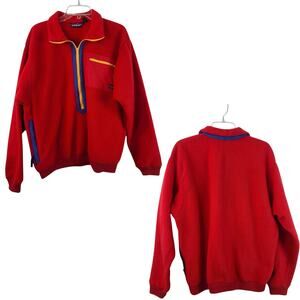Patagonia Vintage USA Red Blue Yellow Synchilla 1/2 Zip Sweater Top Shirt Large